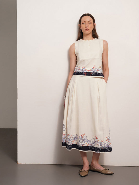 Pure Cotton Floral Co-ord - Off White