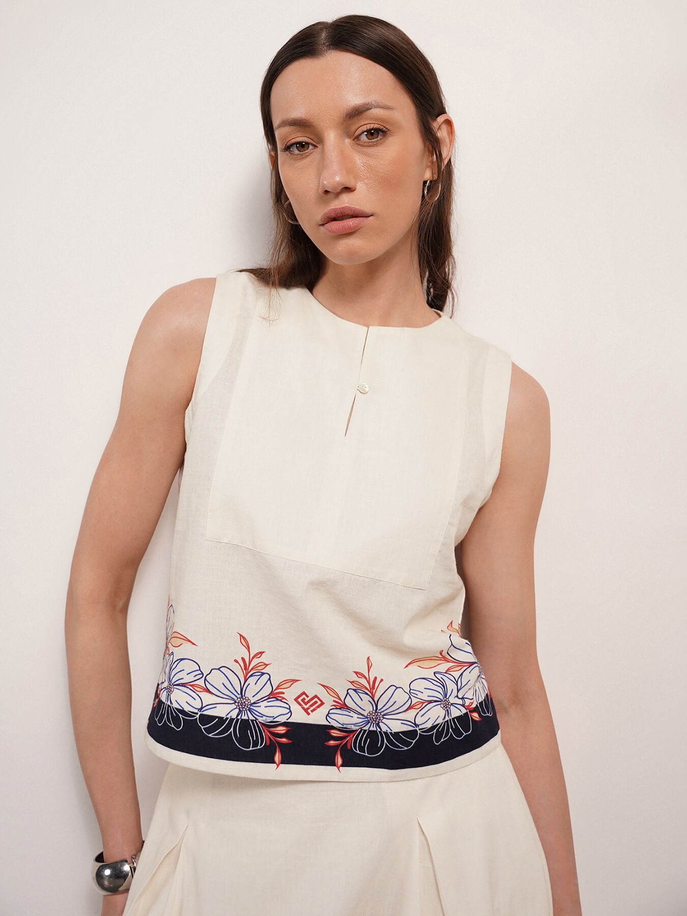 Pure Cotton Floral Co-ord - Off White