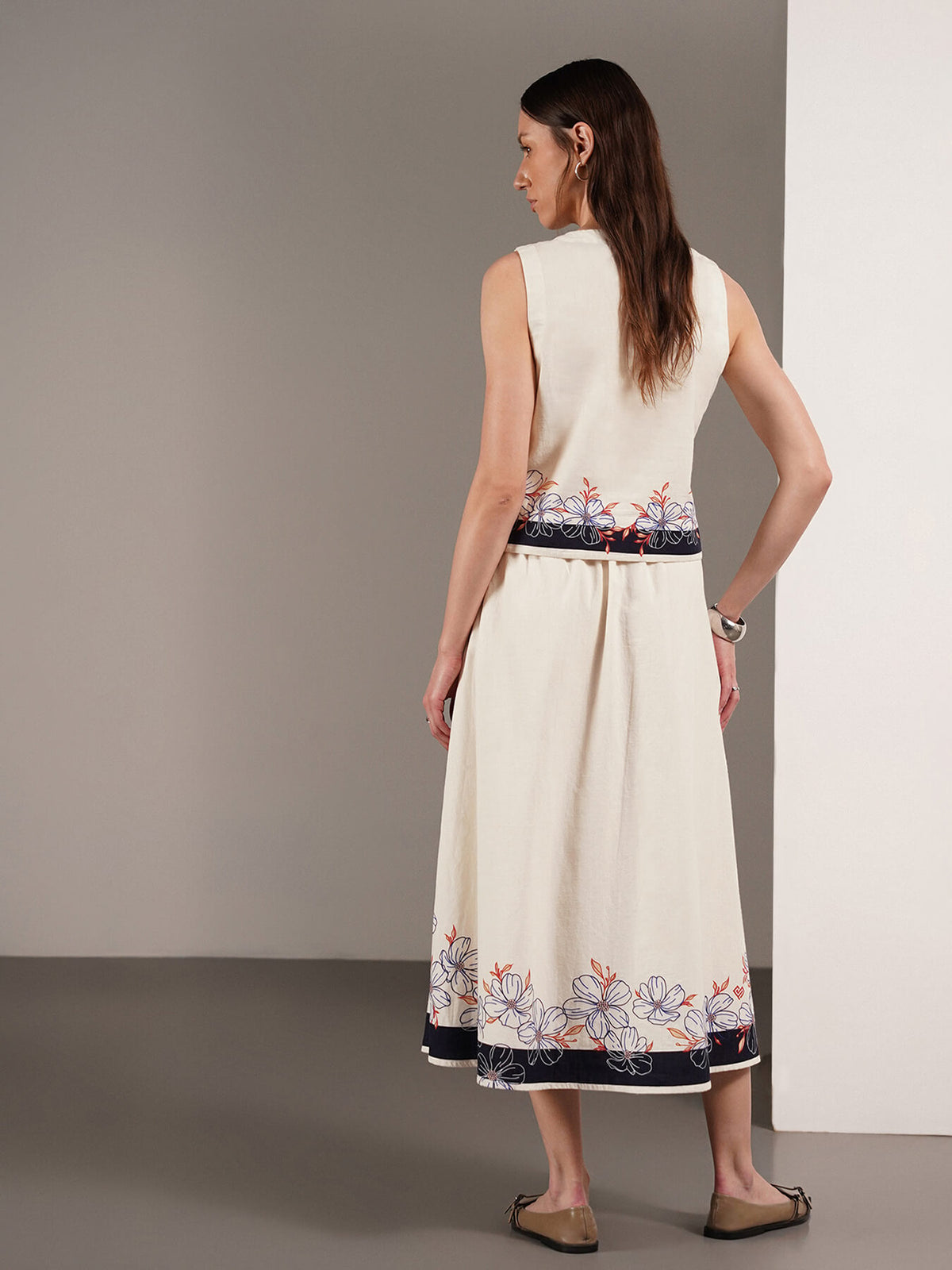 Pure Cotton Floral Co-ord - Off White