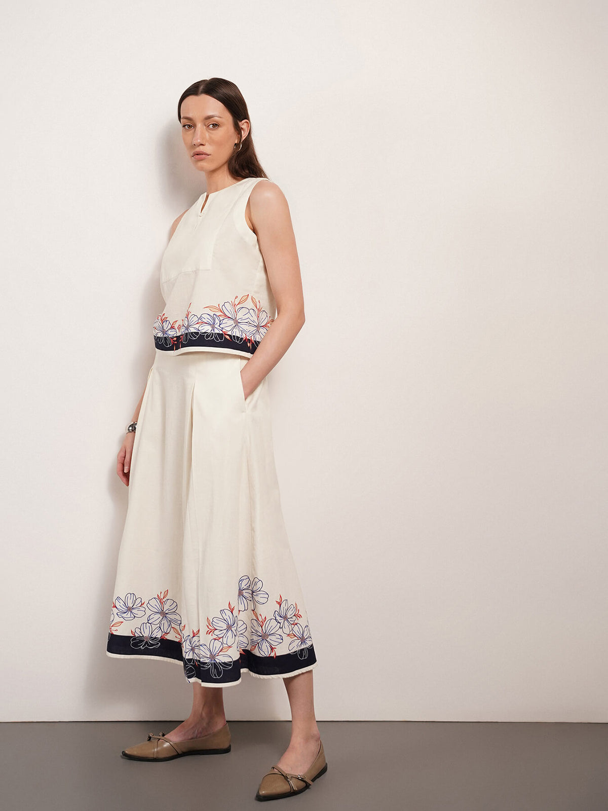 Pure Cotton Floral Co-ord - Off White