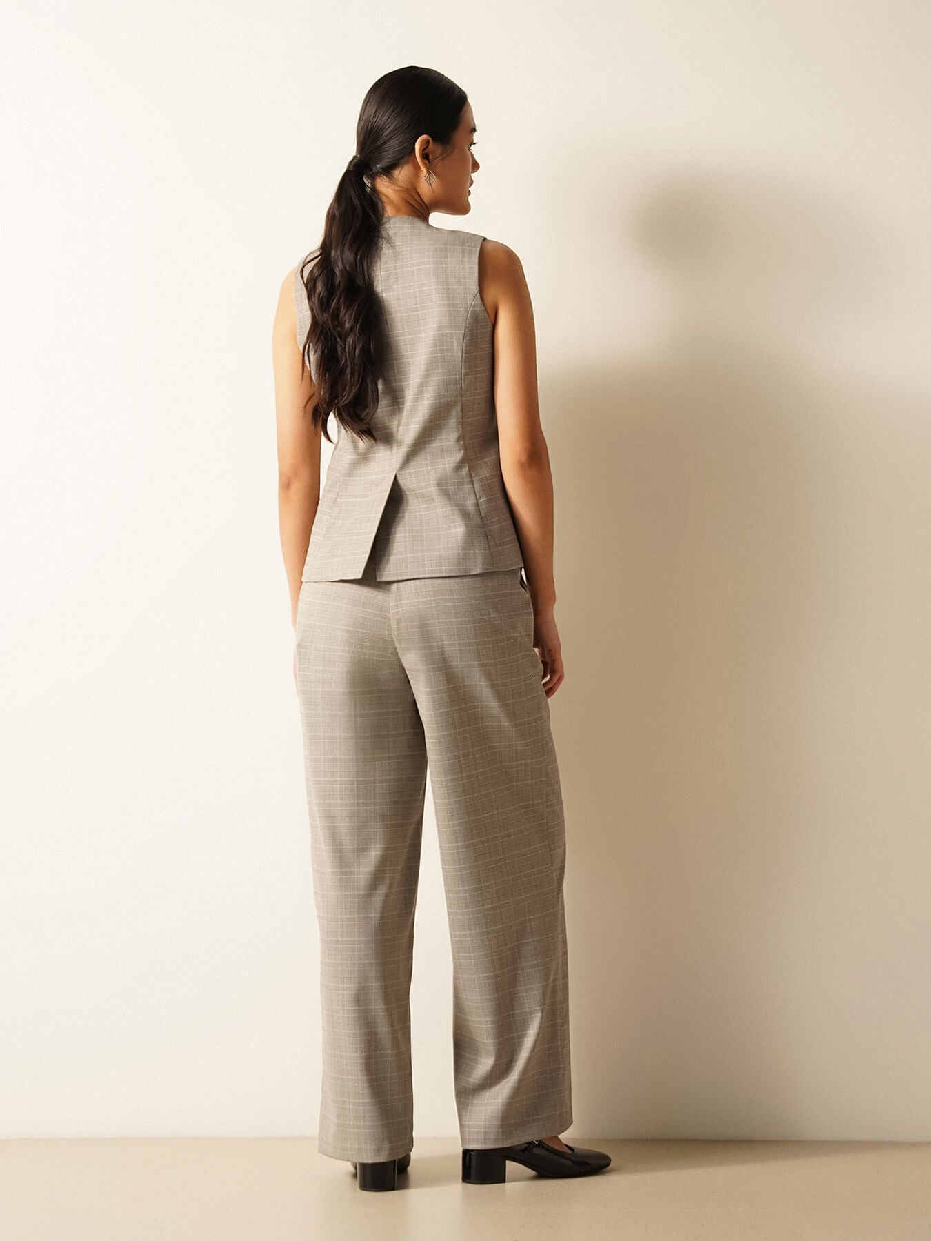 Checkered Waistcoat And Trousers Coord- Grey