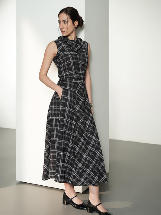 Plaid Print Top And Skirt Coord - Black