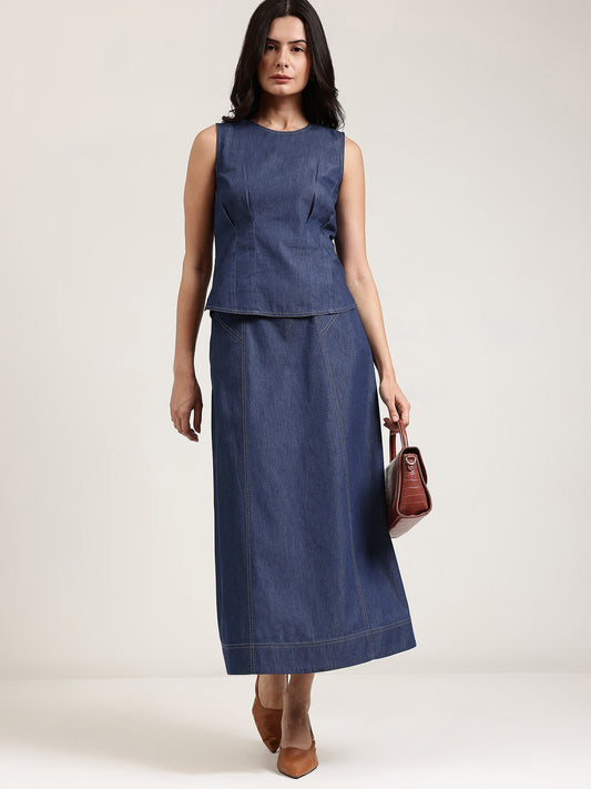 Denim Skirt Co-ord Set - Navy Blue