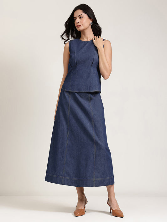 Denim Skirt Co-ord Set - Navy Blue