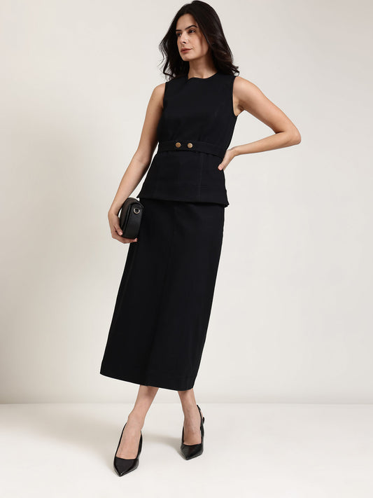 Denim Skirt Co-ord Set - Black