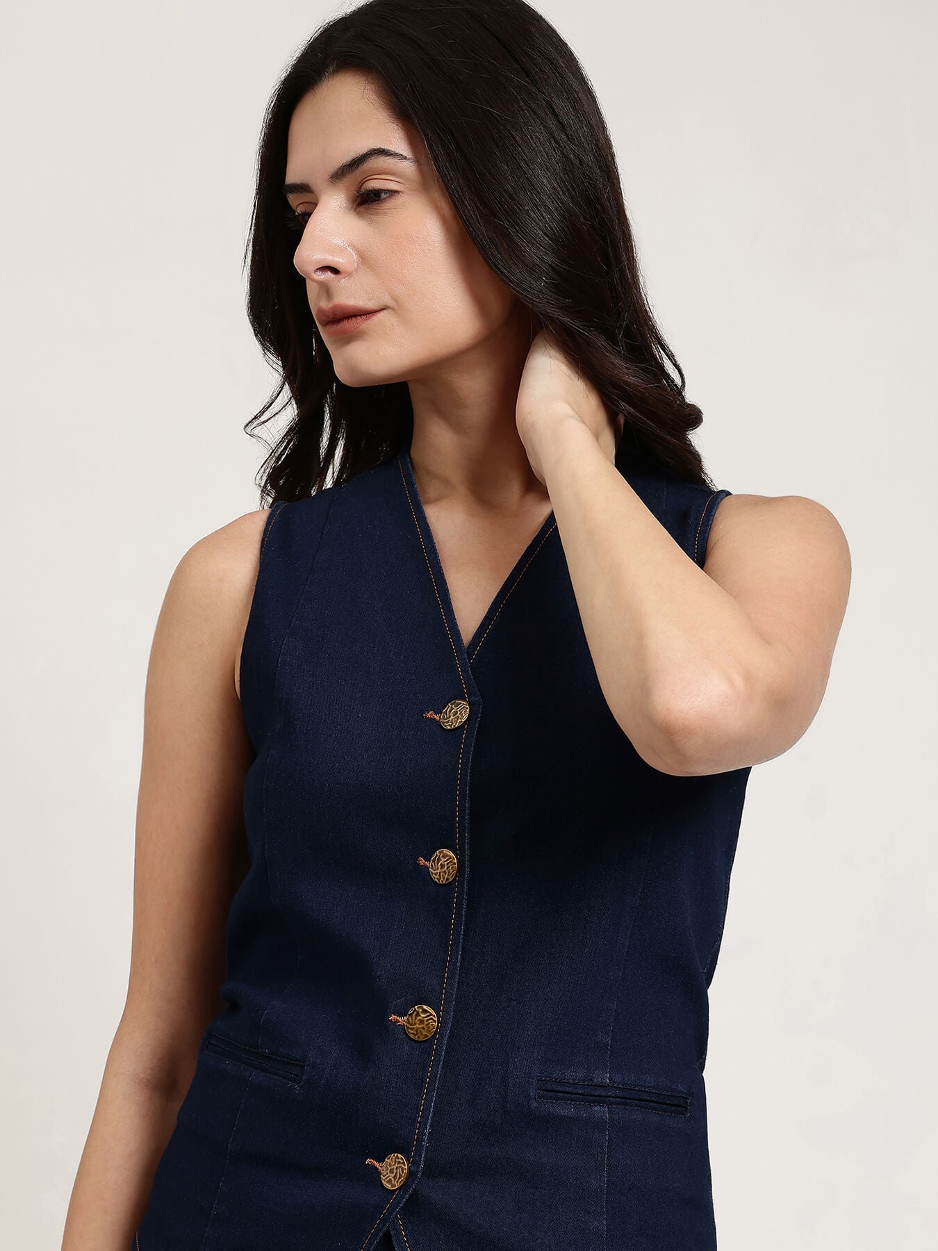 Denim Waistcoat & Skirt Co-ord Set - Navy Blue