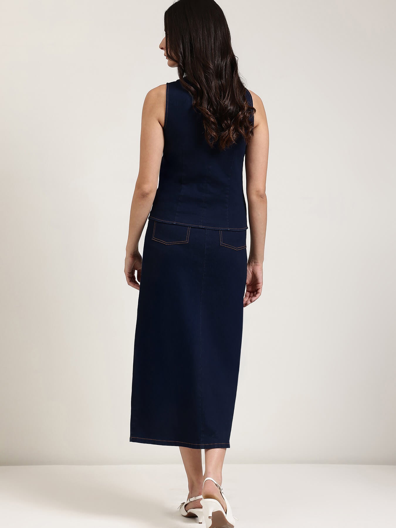 Denim Waistcoat & Skirt Co-ord Set - Navy Blue
