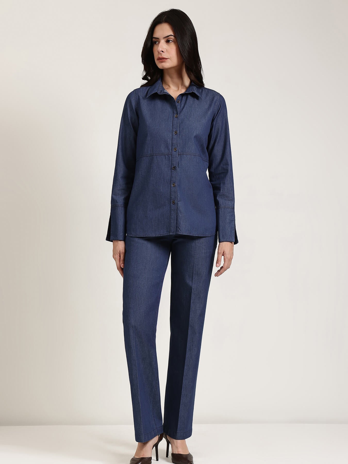 Denim Trousers Co-ord Set - Navy Blue
