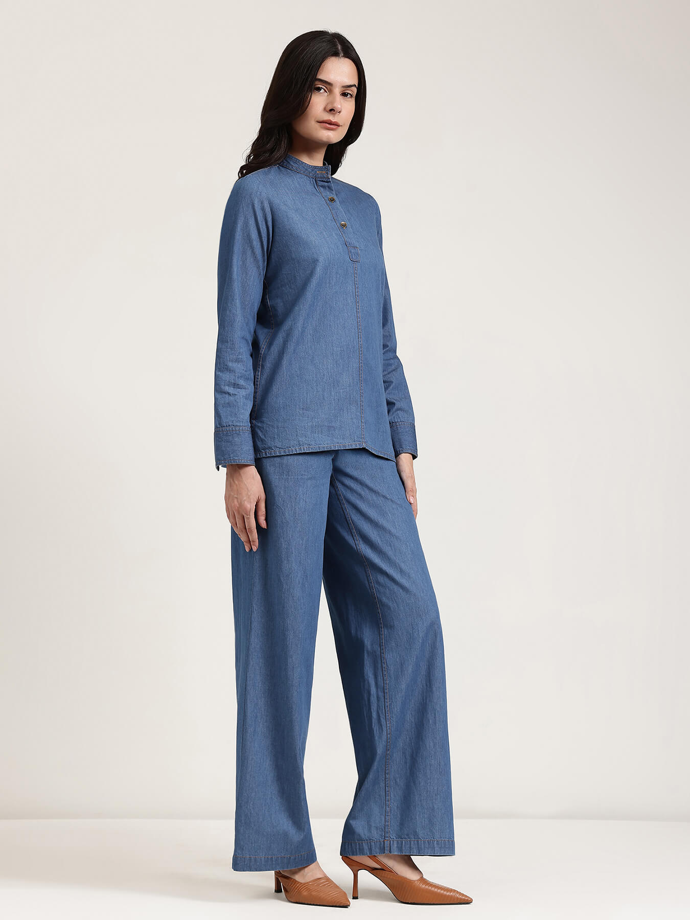 Denim Trousers Co-ord Set - Blue