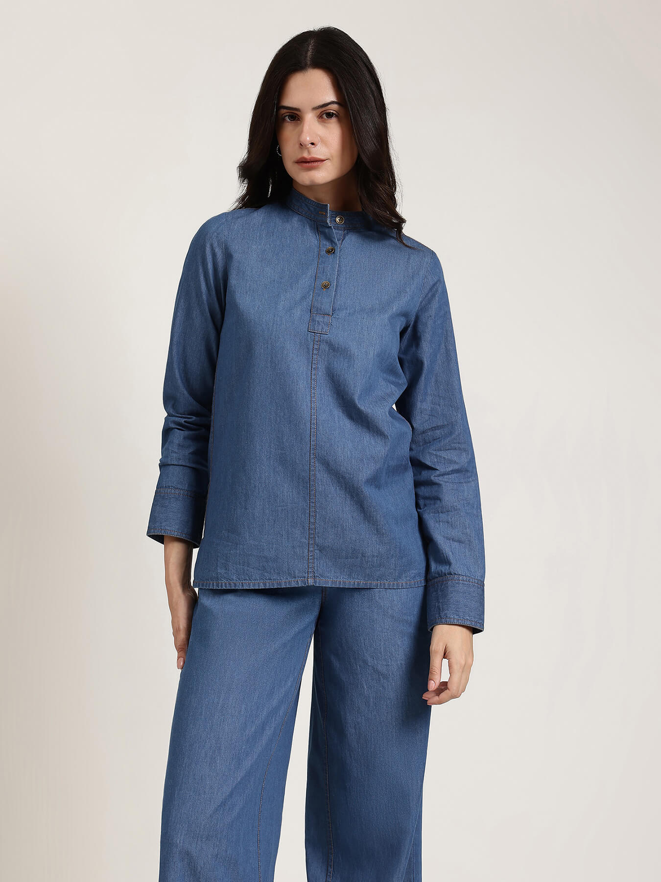 Denim Trousers Co-ord Set - Blue