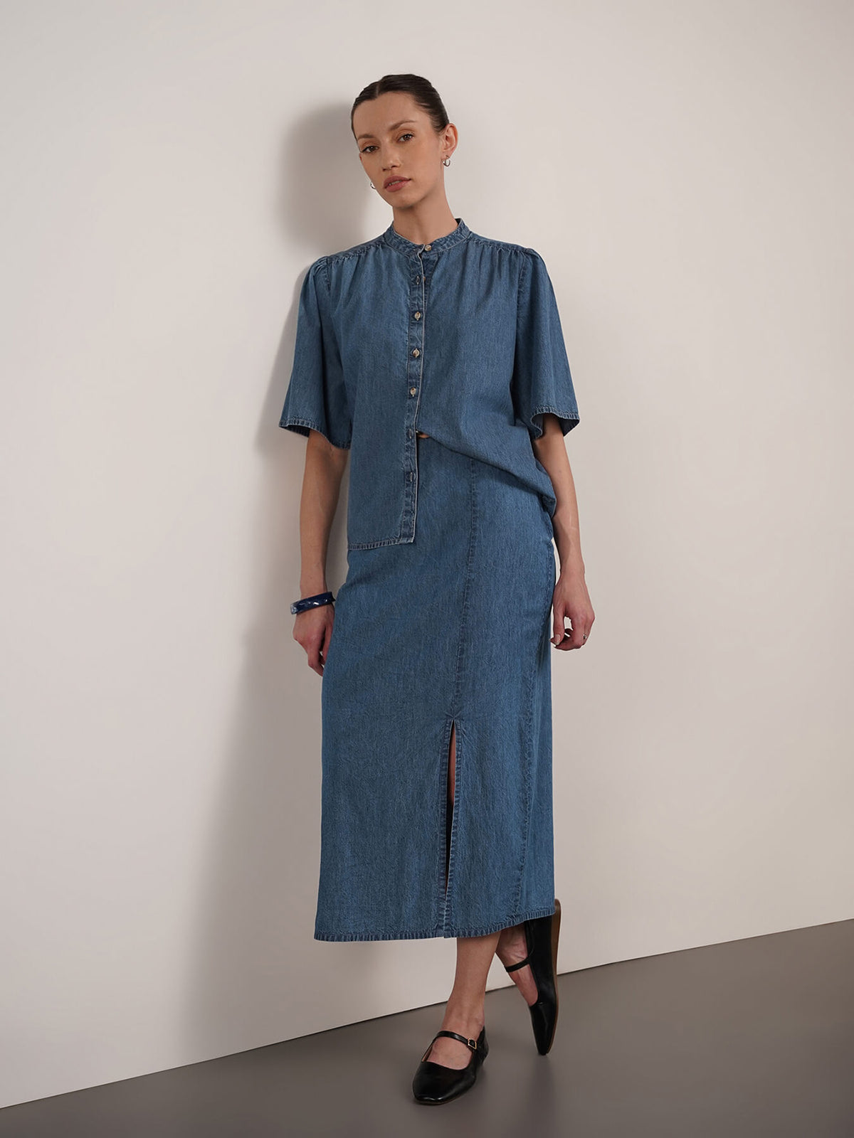 Denim Top And Skirt Coord - Blue