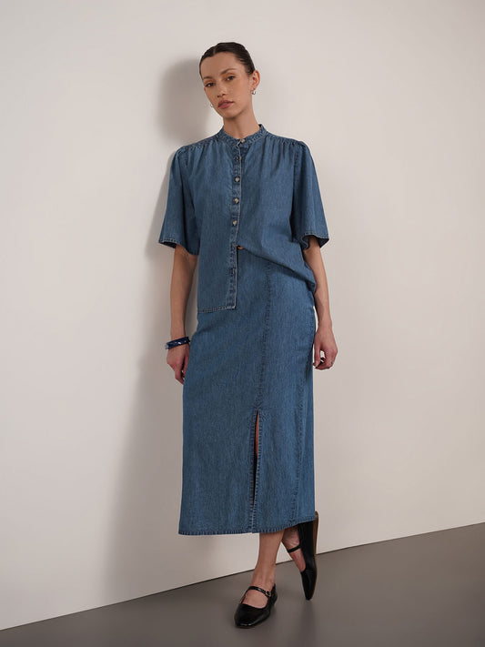 Denim Top And Skirt Coord - Blue