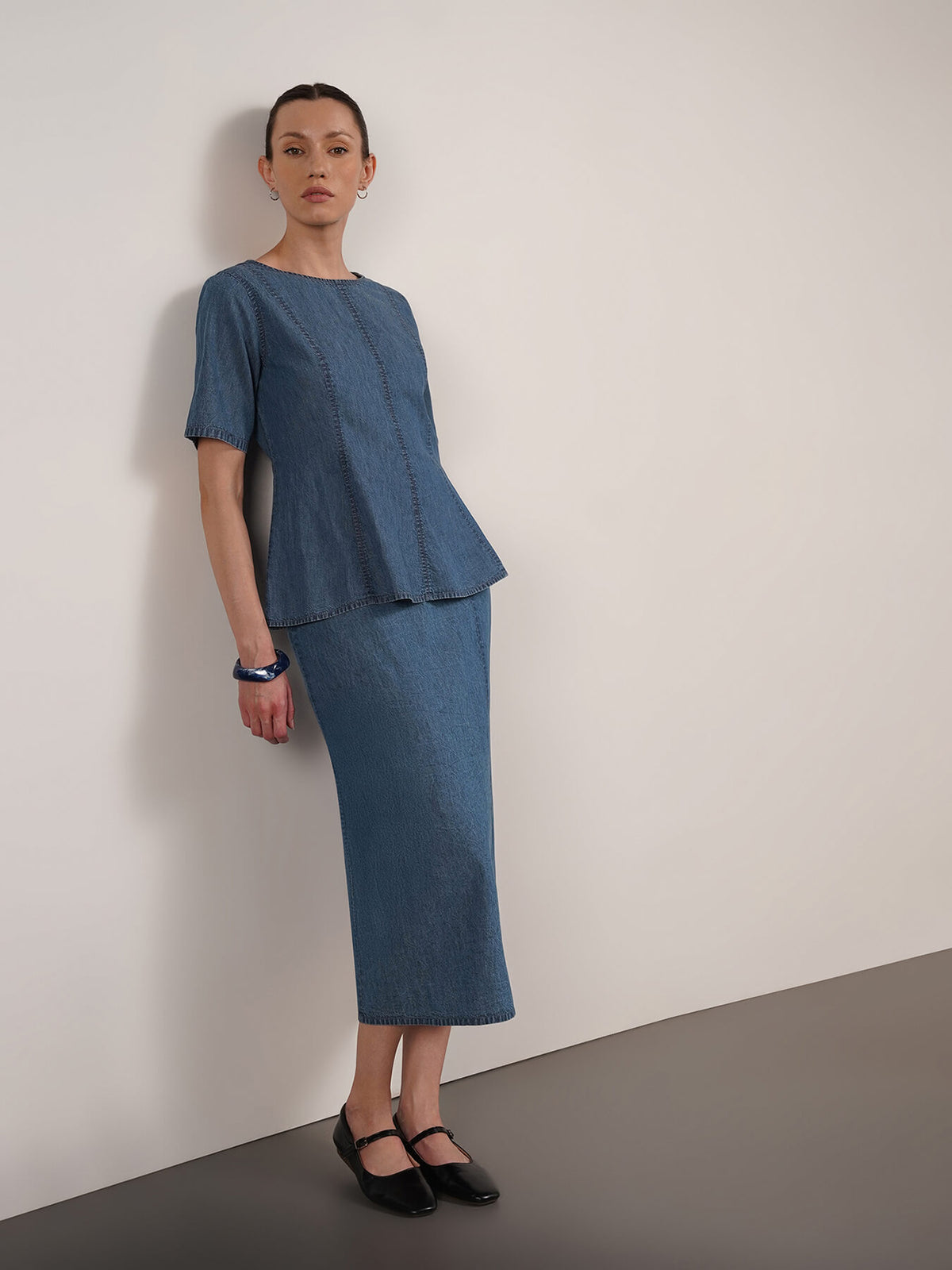 Denim Top And Skirt Coord - Blue