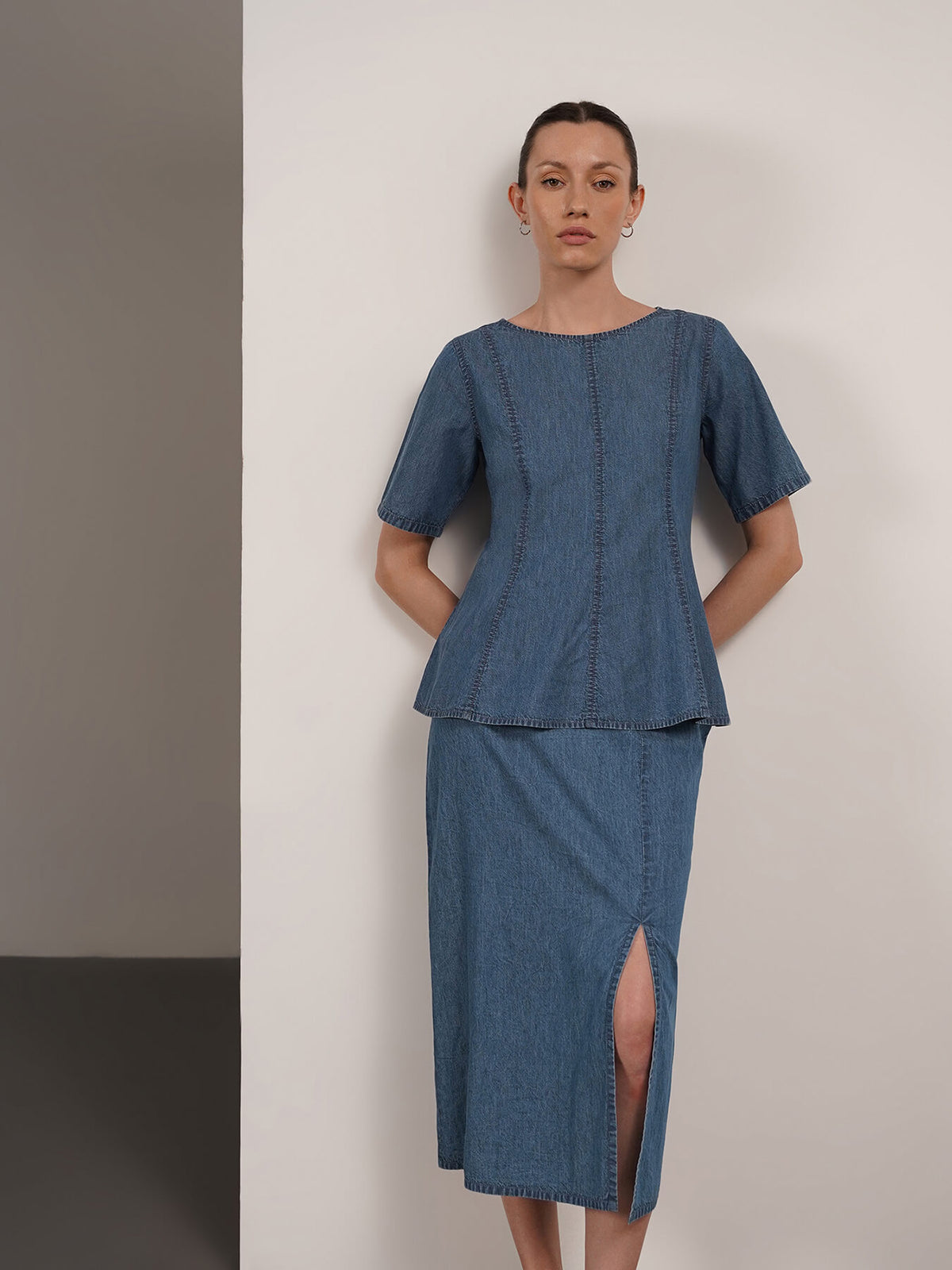 Denim Top And Skirt Coord - Blue