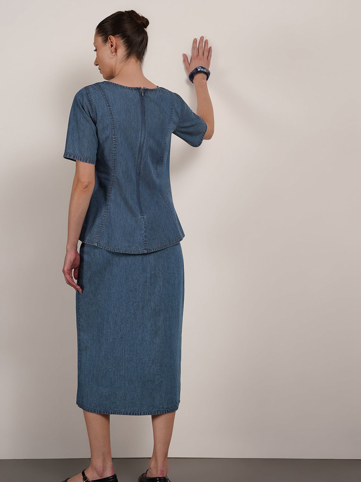 Denim Top And Skirt Coord - Blue