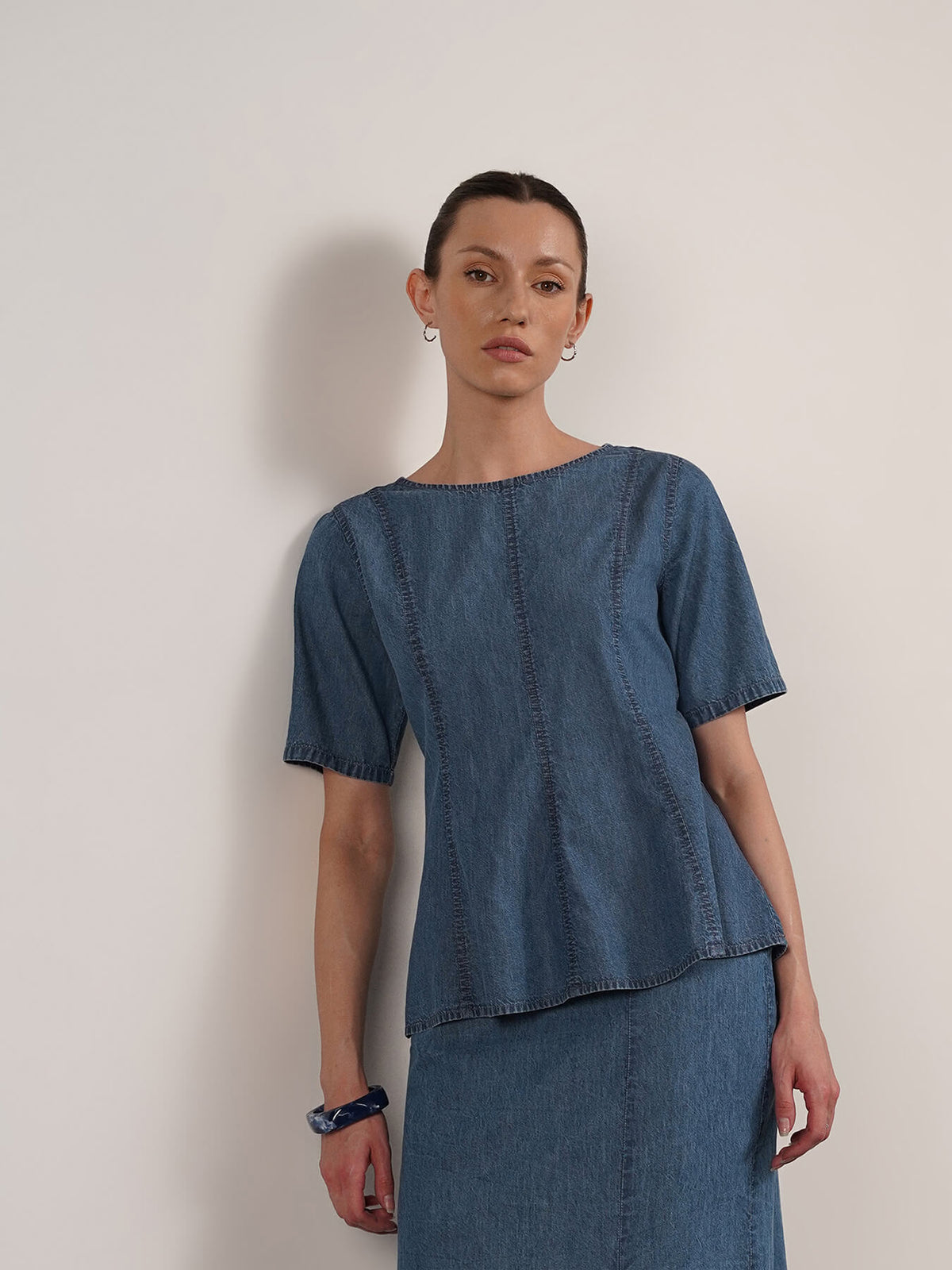 Denim Top And Skirt Coord - Blue