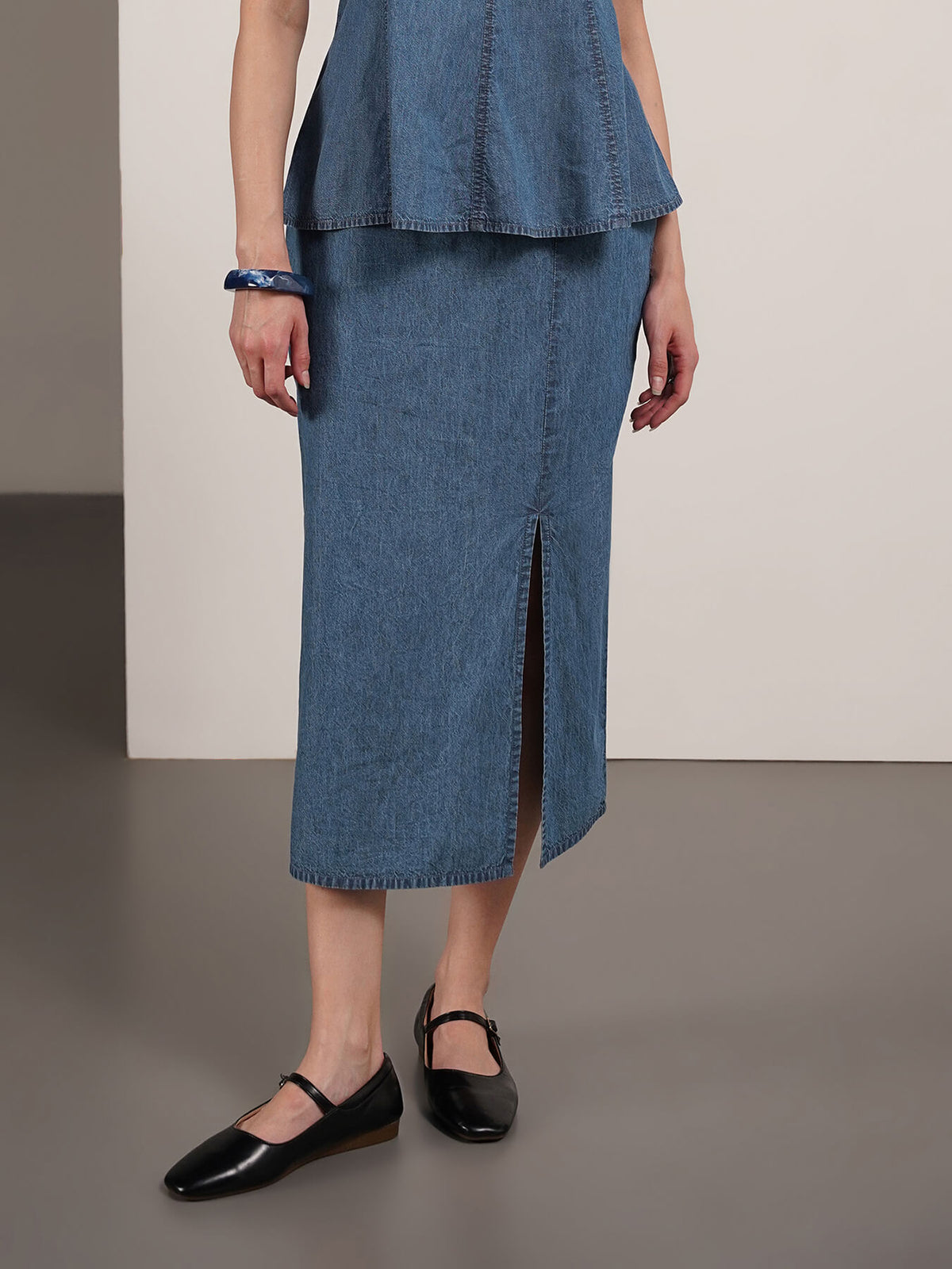 Denim Top And Skirt Coord - Blue