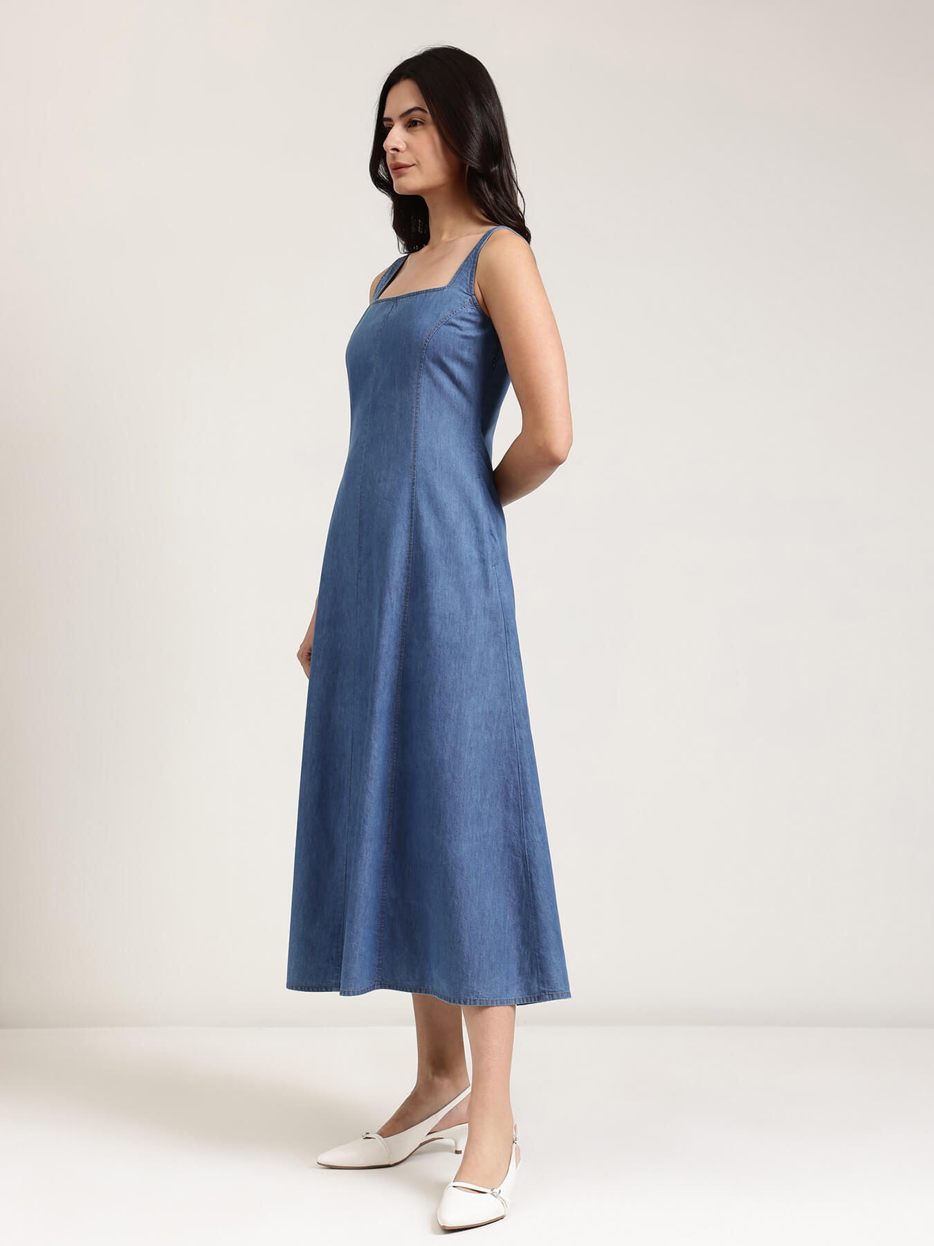 Denim Midi Dress - Blue