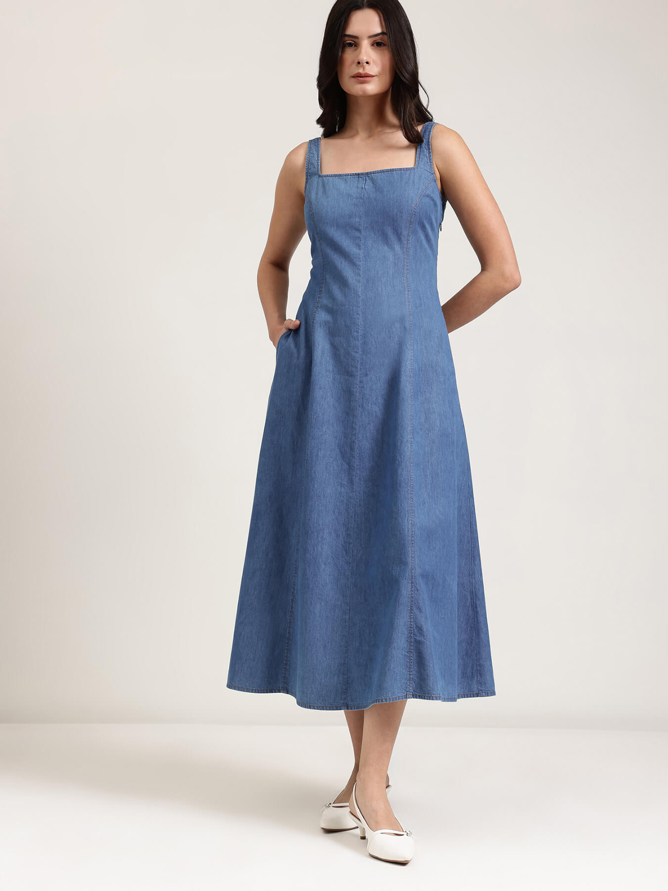 Denim Midi Dress - Blue