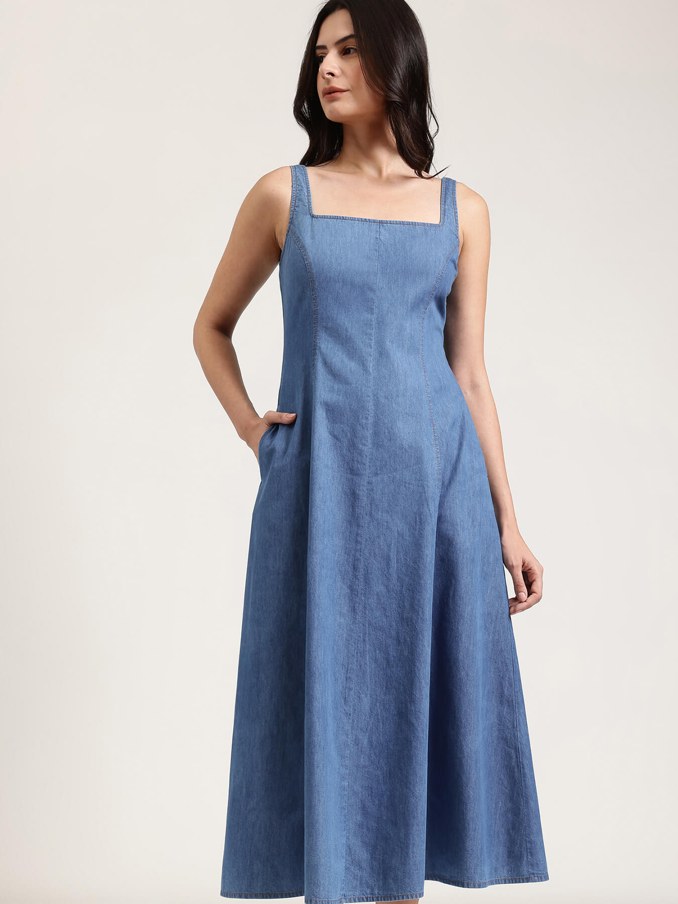 Denim Midi Dress - Blue