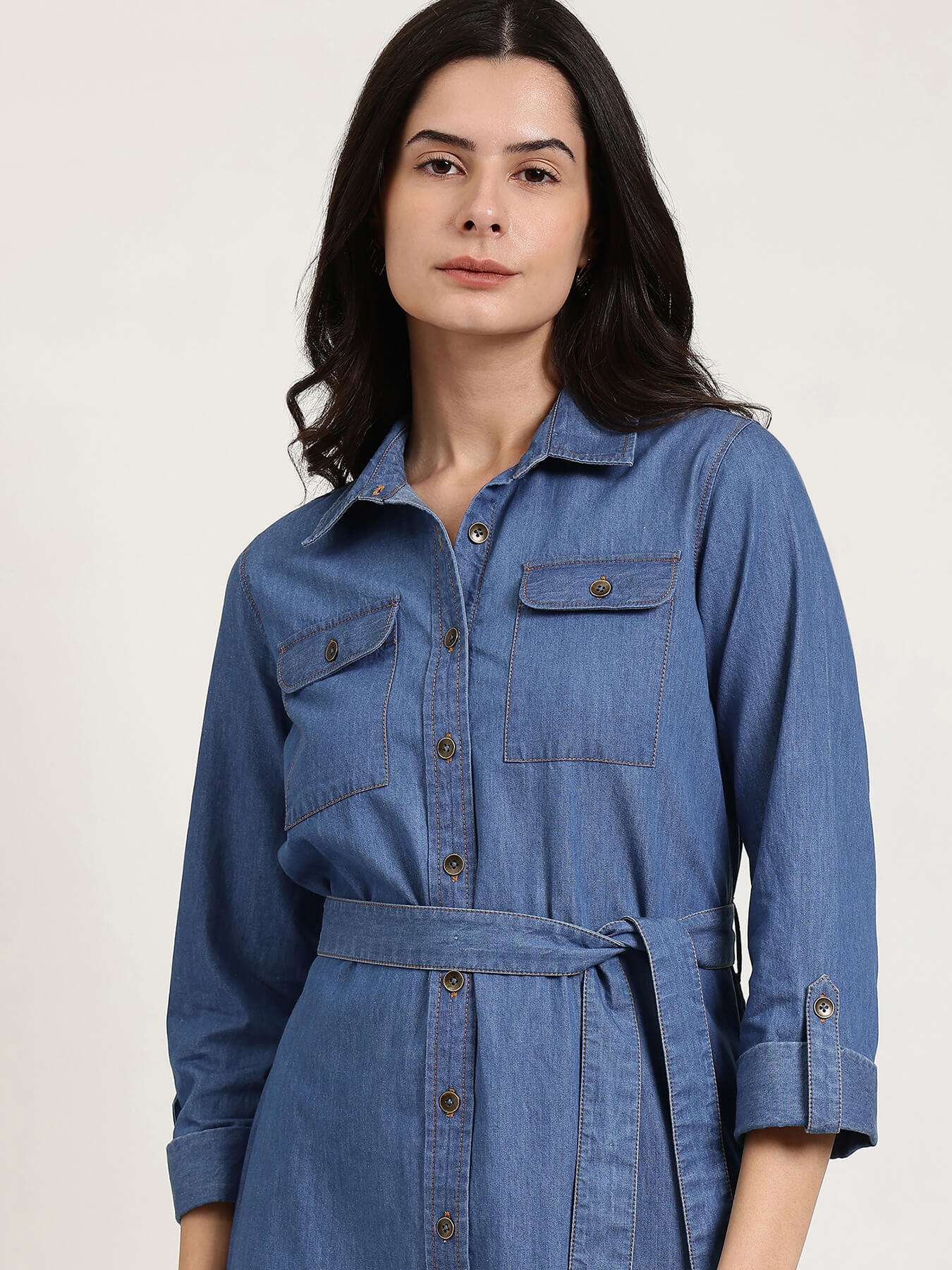 Denim Shirt Dress - Blue