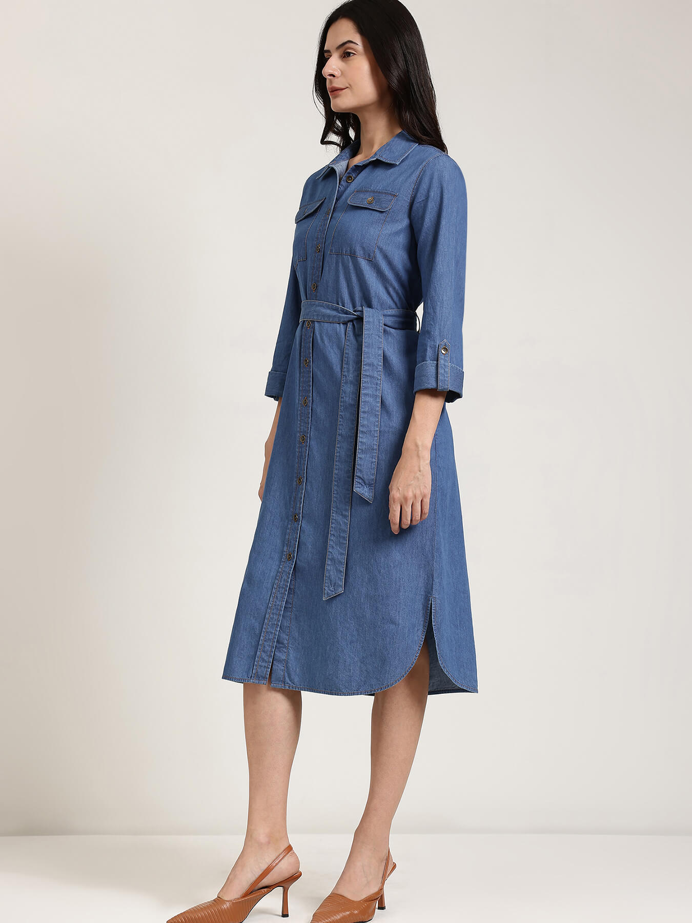 Denim Shirt Dress - Blue