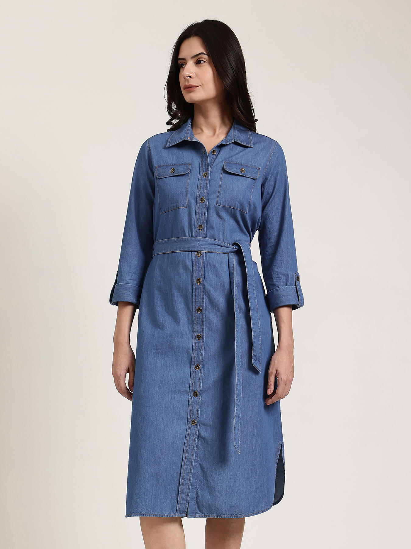 Denim Shirt Dress - Blue
