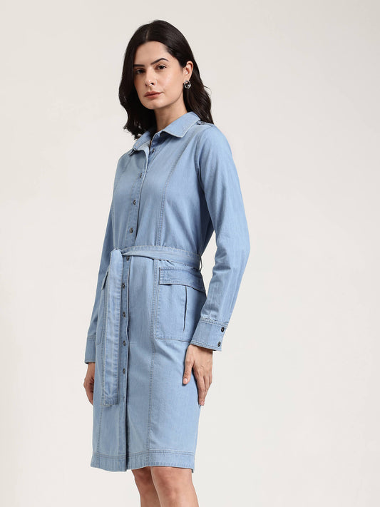 Denim Shirt Dress - Light Blue