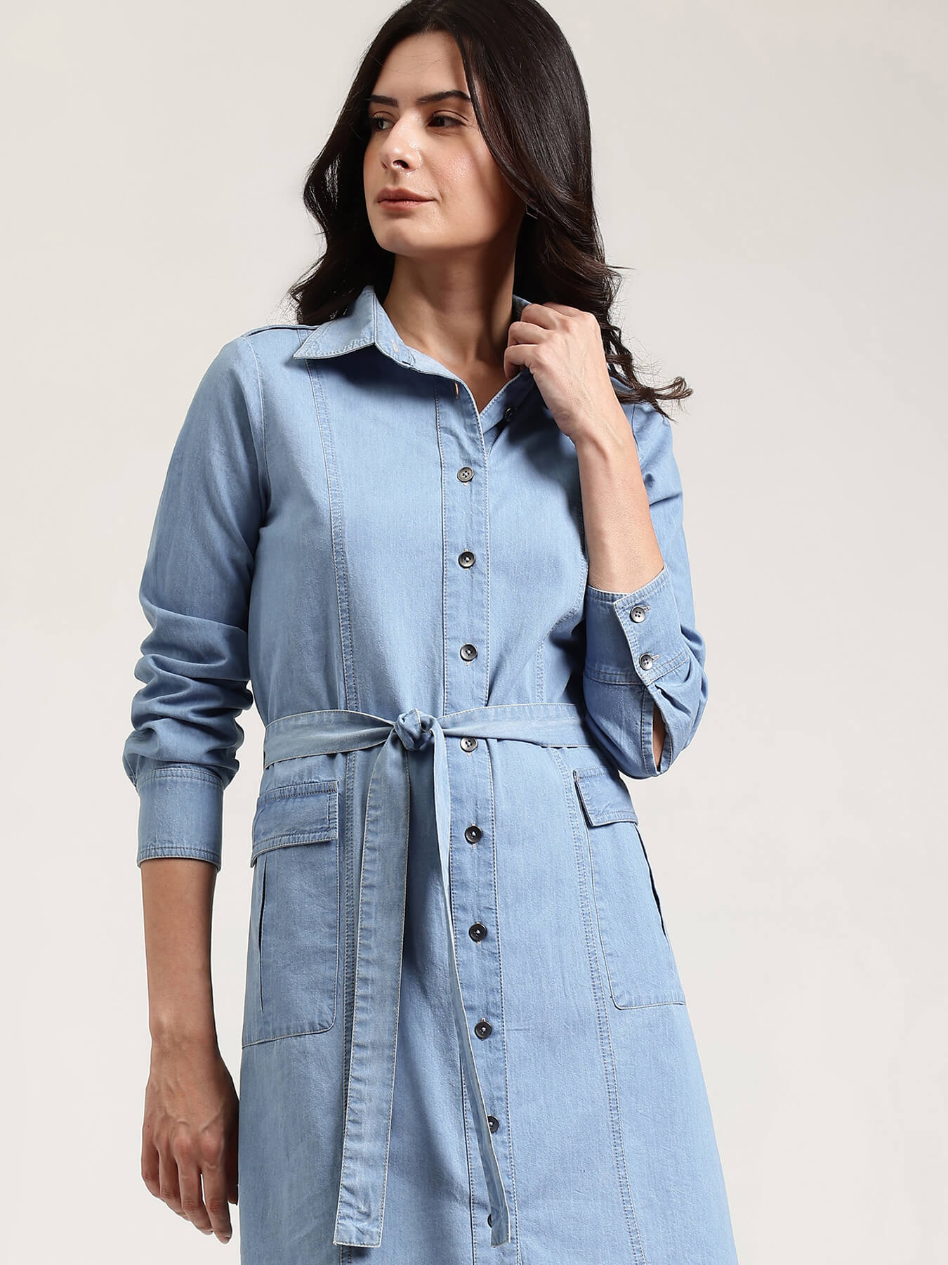 Denim Shirt Dress - Light Blue