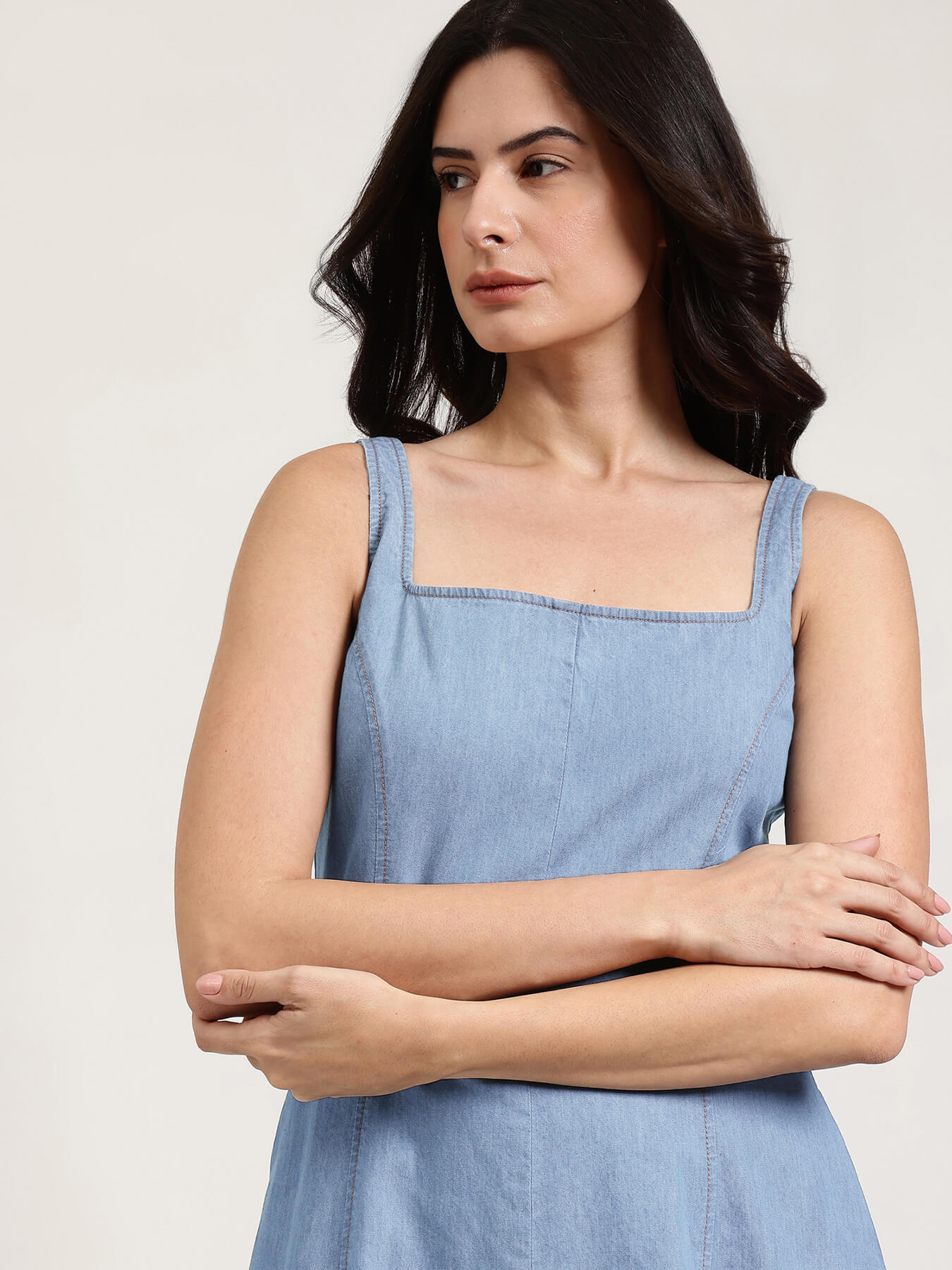 Denim Midi Dress - Light Blue