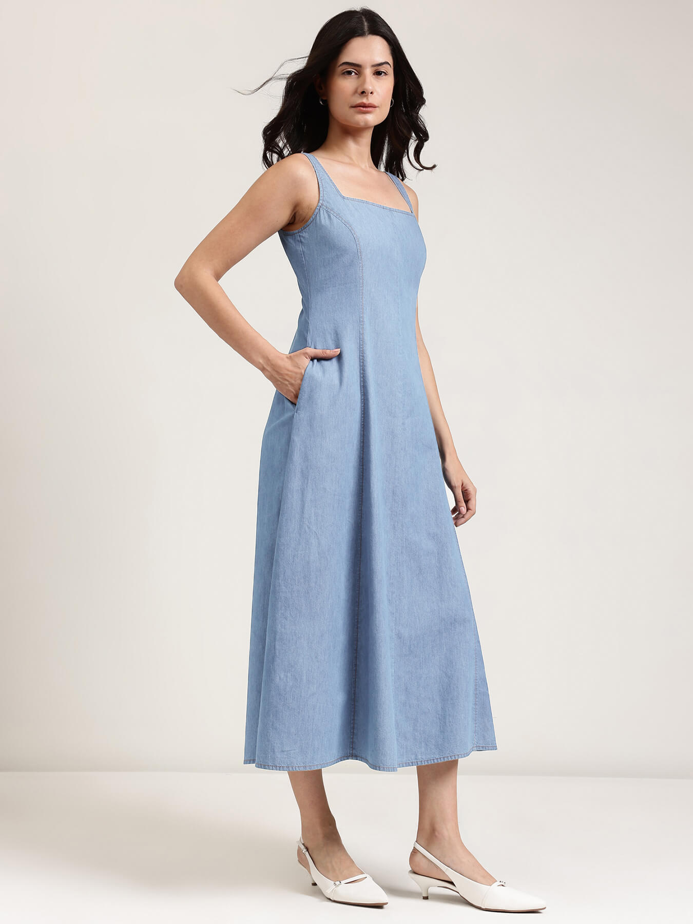 Denim Midi Dress - Light Blue