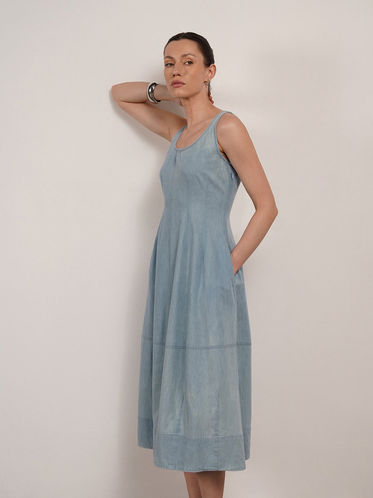 Denim Fit and Flare Dress - Blue