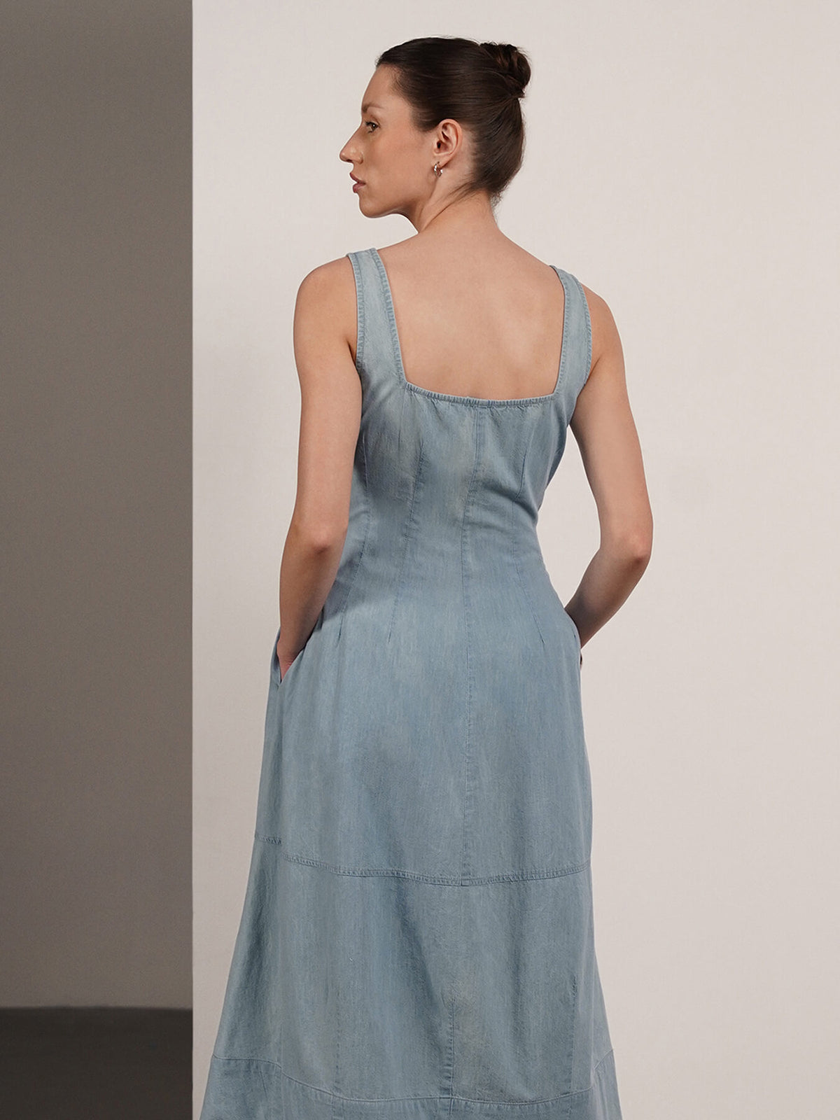 Denim Fit and Flare Dress - Blue