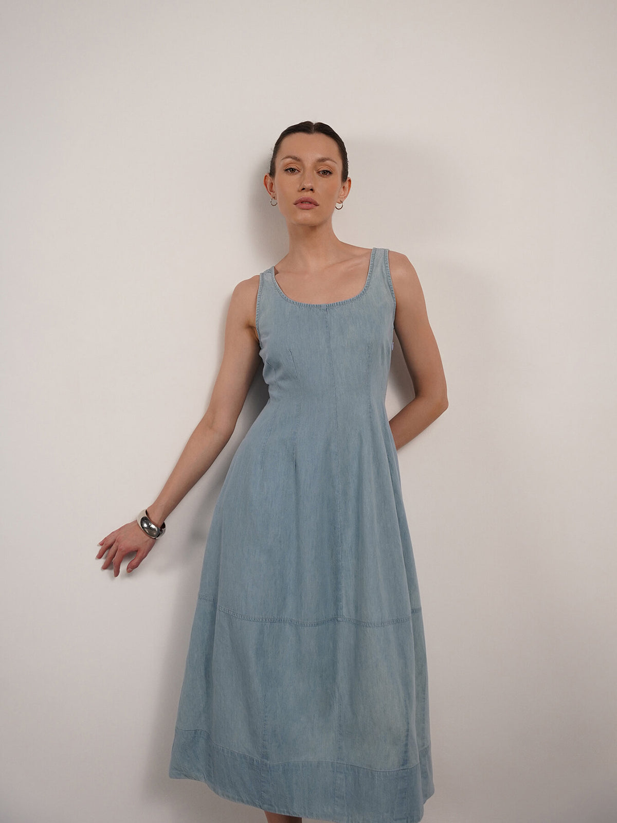 Denim Fit and Flare Dress - Blue
