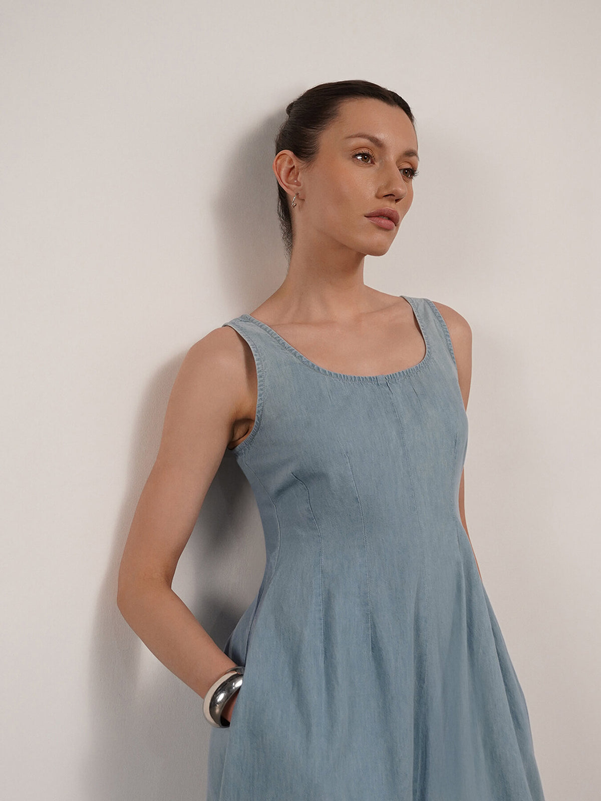 Denim Fit and Flare Dress - Blue