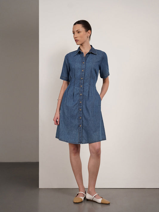 Denim A-Line Dress - Blue