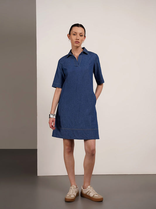 Denim A-line Dress - Blue