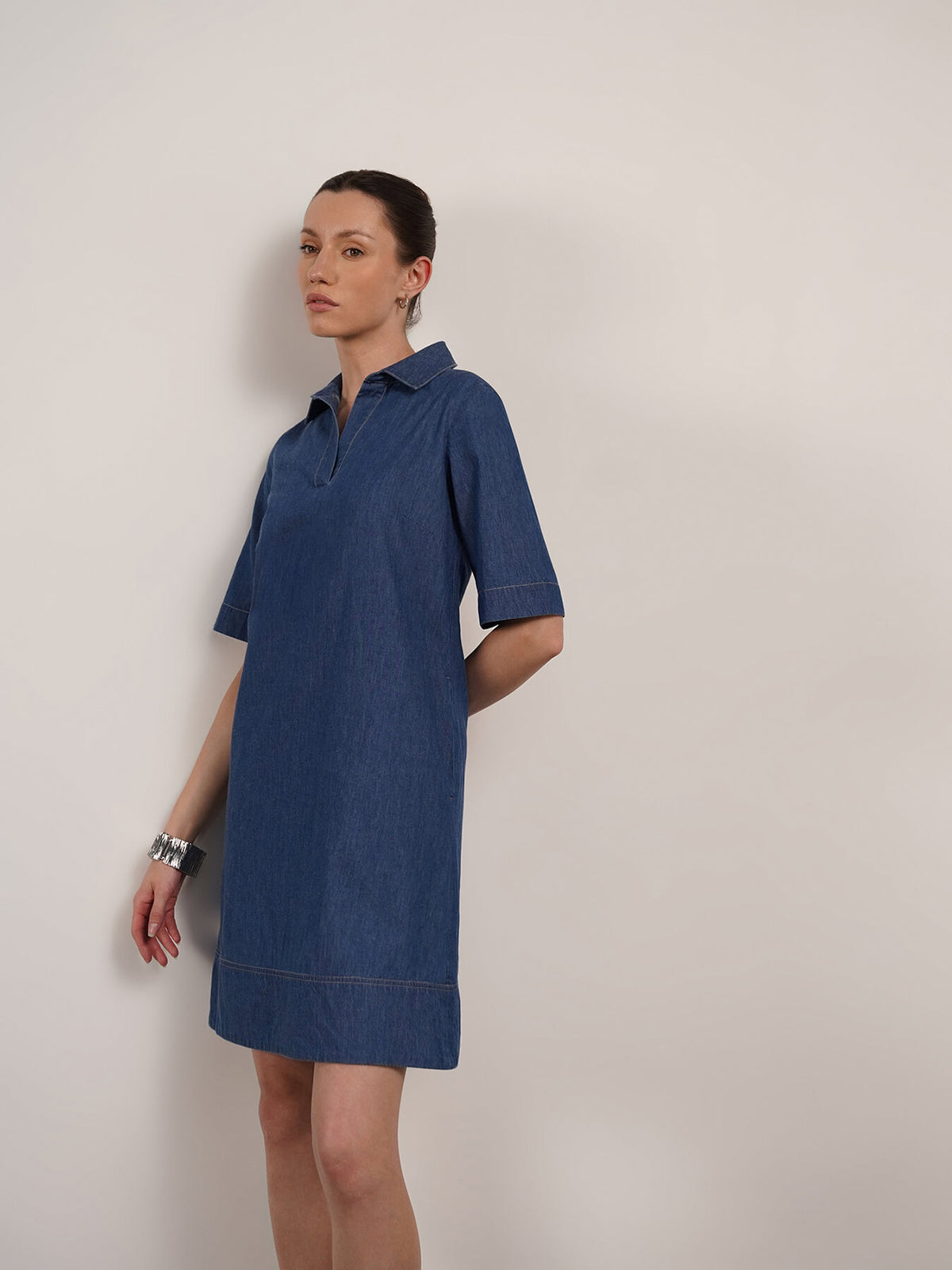 Denim A-line Dress - Blue