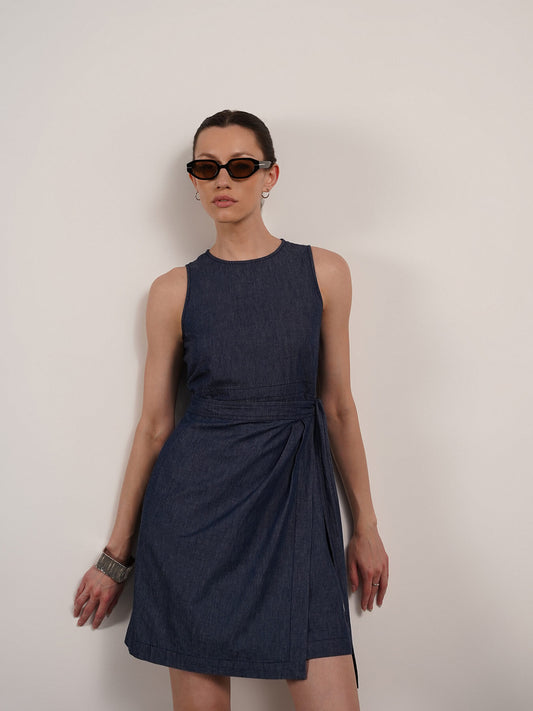Denim Shift Dress - Navy Blue