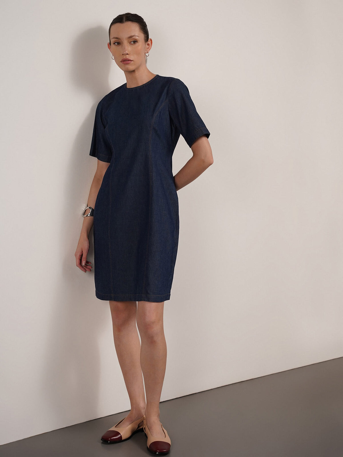 Denim Shift Dress - Navy Blue