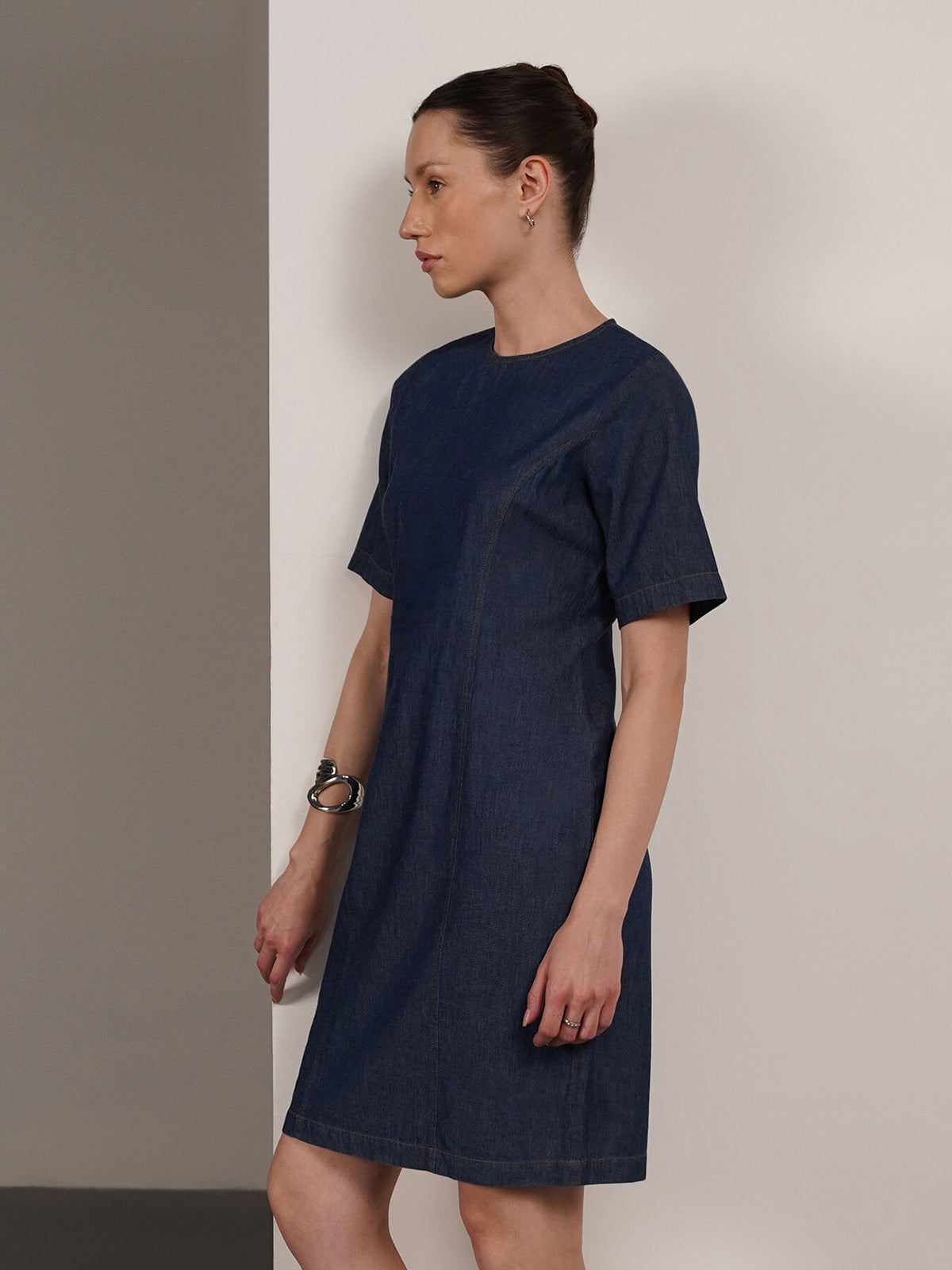 Denim Shift Dress - Navy Blue