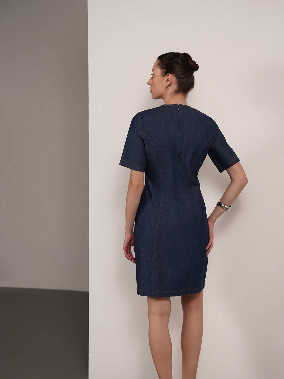 Denim Shift Dress - Navy Blue