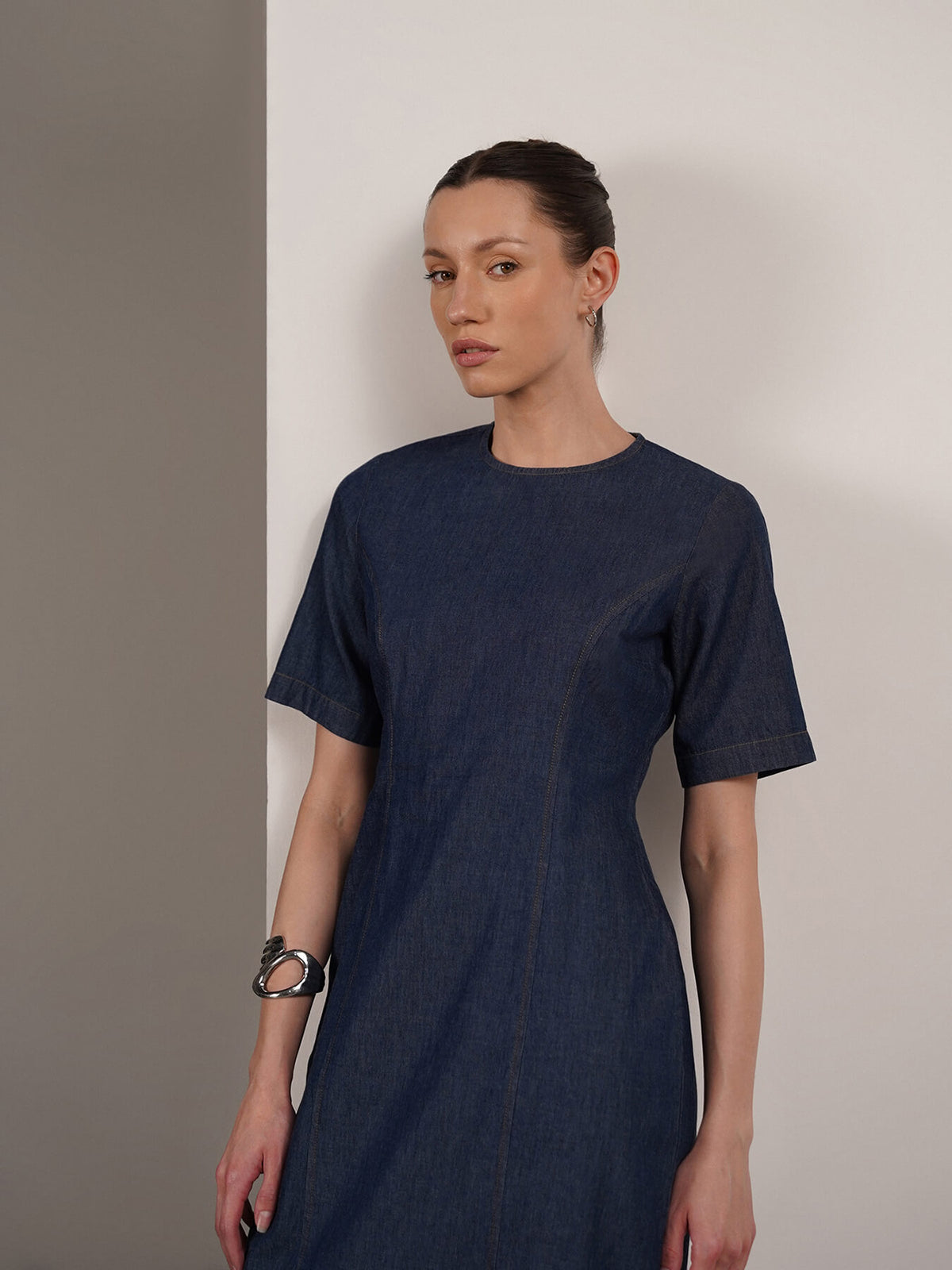 Denim Shift Dress - Navy Blue