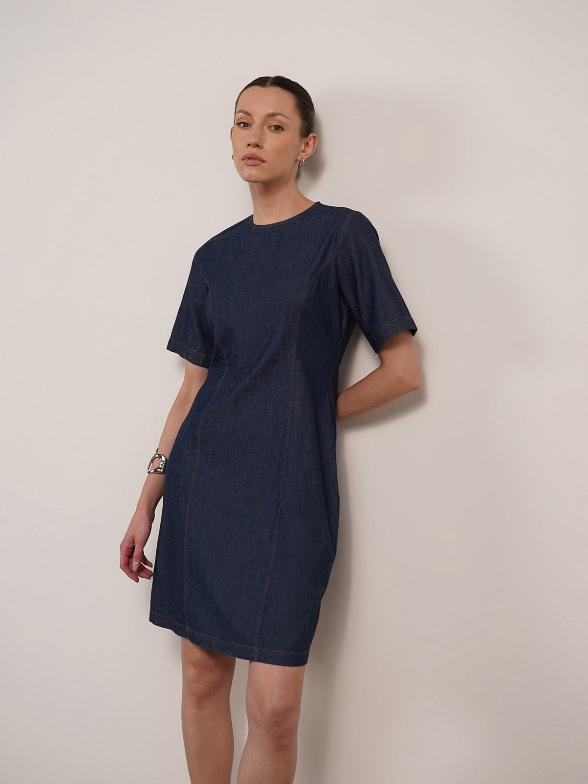 Denim Shift Dress - Navy Blue
