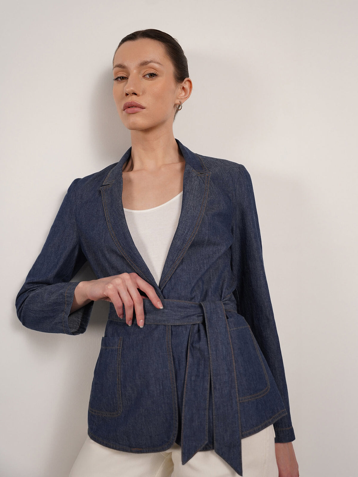 Denim Lapel Collar Jacket - Blue