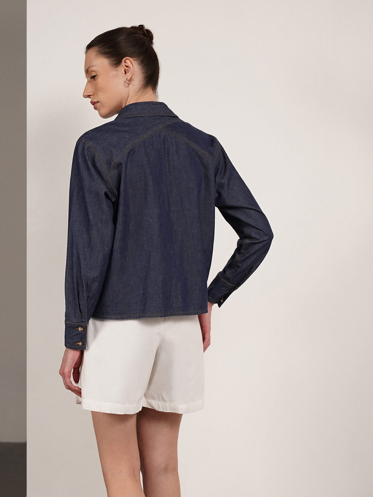 Denim Crop Shirt - Navy Blue