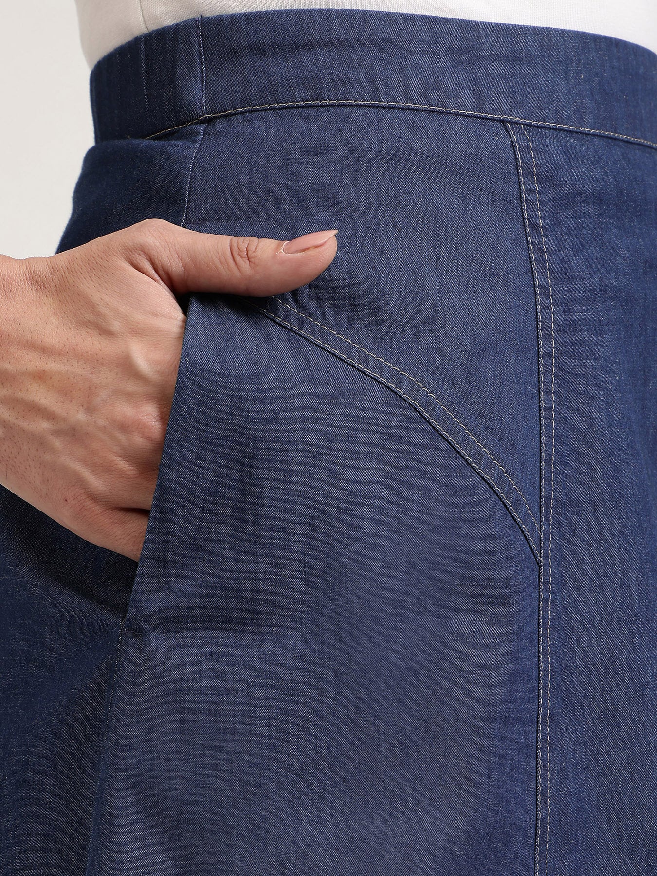 Denim Midi Skirt - Navy Blue