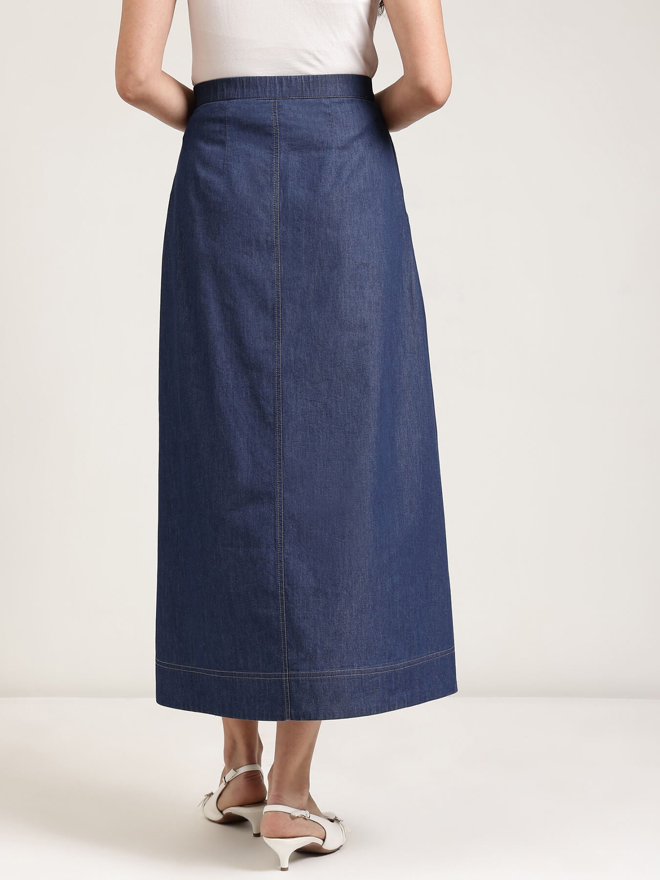 Denim Midi Skirt - Navy Blue
