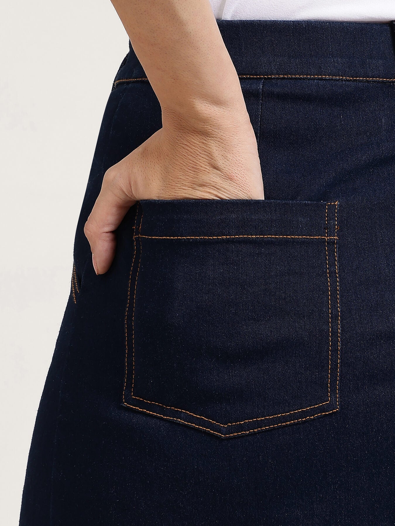 Denim Front Slit Skirt - Navy Blue