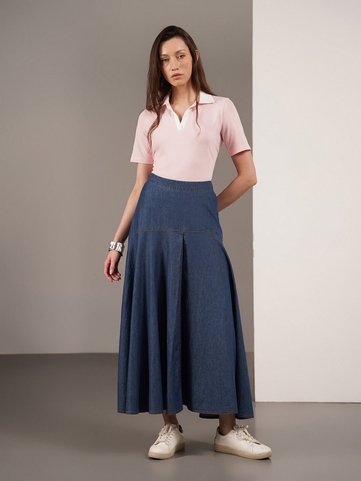 Denim Flared Skirt - Navy Blue